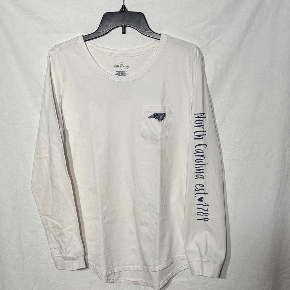 State of Mind White Long Sleeve Tee with Blue North Carolina Design